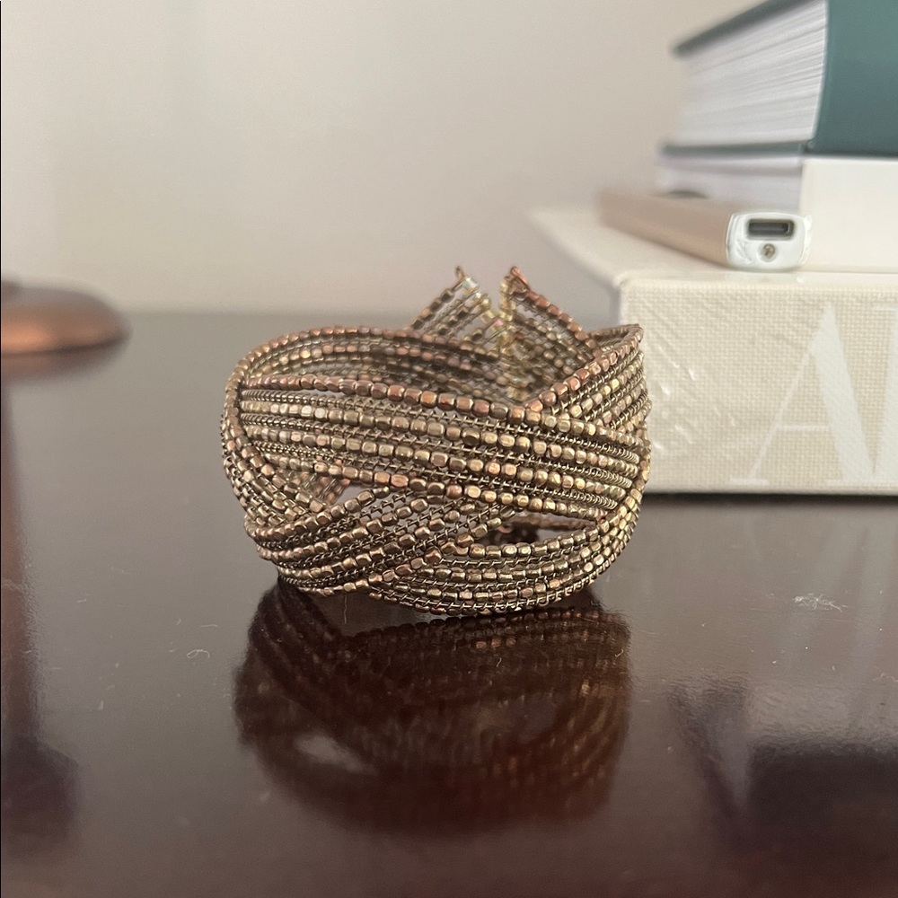 Anthropologie Beaded Twisted Gold Bracelet